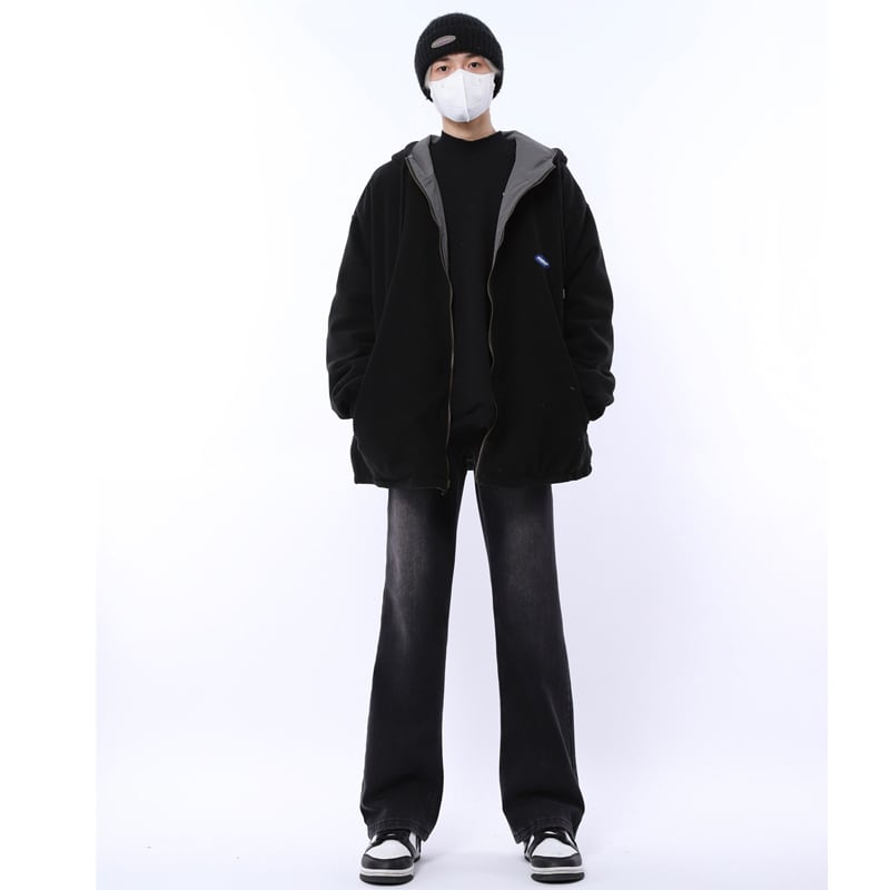 [MGJM Series]★Denim pants★ Regular type or brushed lining type Bottoms Unisex Men's Pants Good slimming effect Black Black