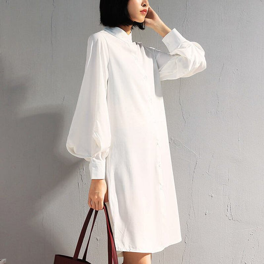 Shirt Dress Women's Fashion Simple Commuting OL Office Lantern Sleeve Large Size SML XL 2XL Thick