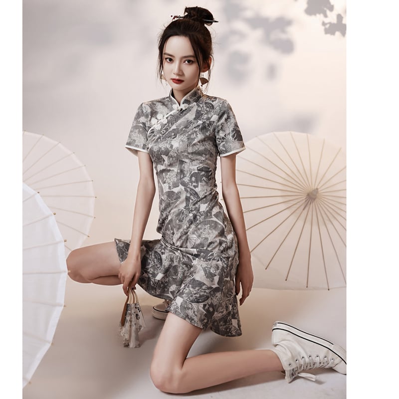 [YUEQIAO Series]★Cheongsam dress★Short length Chinese style dress Mermaid line Improves temperament