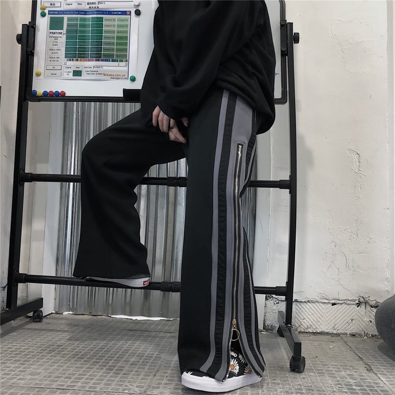 [Style Series]★Trousers★ Casual pants, unisex, brushed lining available, vertical stripes, gaucho pants, gaucho black, black