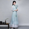 Load image into Gallery viewer, Ao dai 2-piece set, Chinese style dress, Ao dai dress, Chinese style clothes, Chinese clothes, improved Tang clothes, improved Han clothes, stand neck, 3/4 sleeves, long length, gaucho pants, large size, ML XL, 2XL, everyday wear
