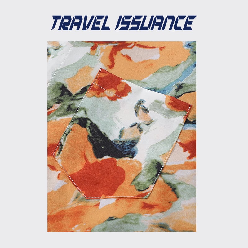 [TRAVEL ISSUANCE Series] ★Retro Shirt★ Oil Painting Style Shirt Floral Pattern Harajuku Style Unisex Men's Orange Casual