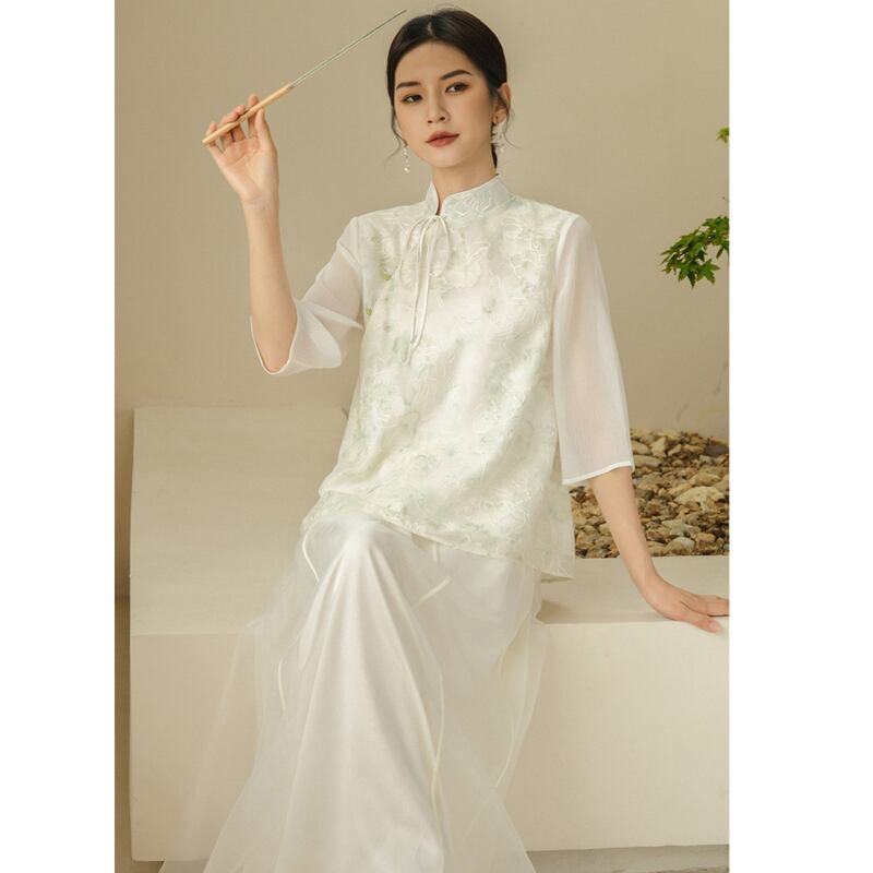 [Creative Series]★Chinese Style Shirt★ Short Sleeve Shirt Summer Clothes Elegant Chinese Clothes Tang Suit Retro S M L XL