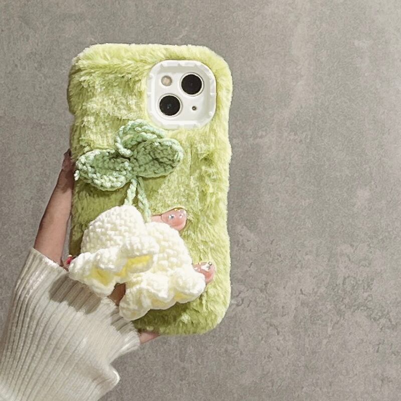 [YOUPIN series]★Mobile case★ iPhone14 iPhone13 iPhone12 iPhone11 Green Fluffy Suzuran Suzuran