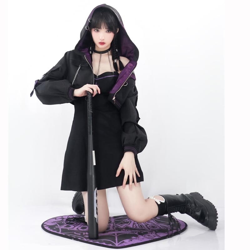 [Momoko Sakura Series] ★Jacket★ Outer mini length cute hooded black black easy to match