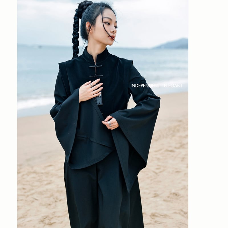 [Da Qinglong Shu Series] ★Chinese style dress★ Fake layered Chinese clothing slimming black black original