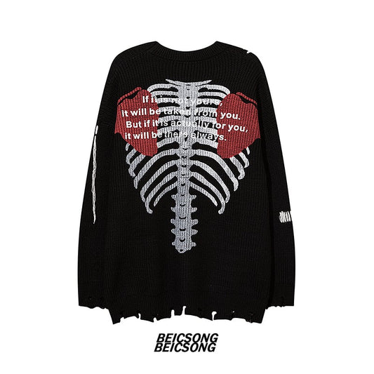 [BEICSONG Teacher Series] ★Sweater★ 2color Unisex Men's Skull Black Gray ML XL 2XL