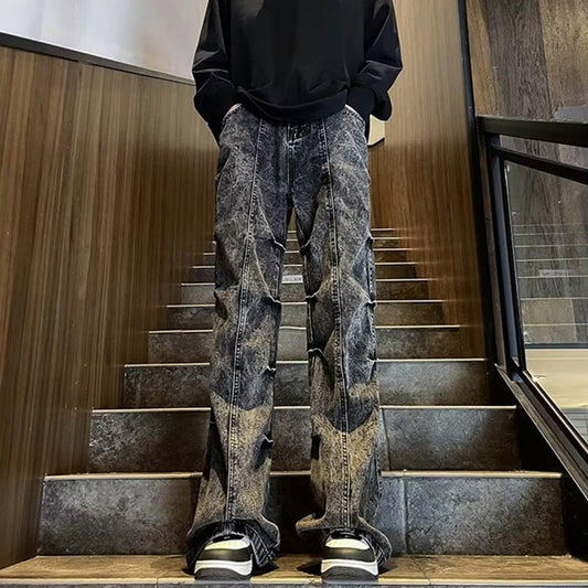 [V37 Series]★Denim Pants★ Unique Bottoms Pants Unisex Men's Fashion Black Gray S~4L