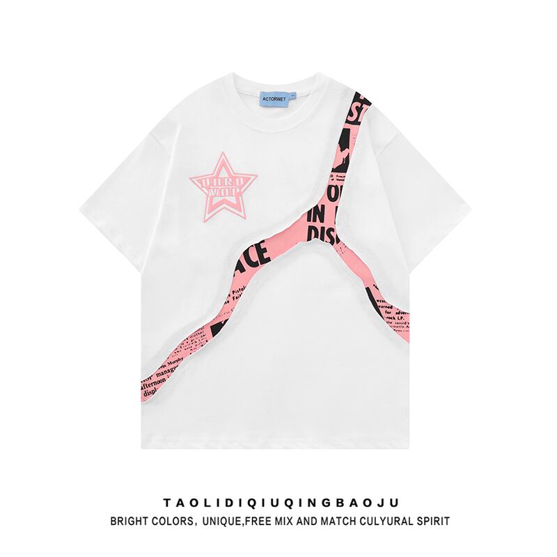 [Fleeing Earth Series] ★T-shirt★ 3color Tops Short Sleeve Shirt Unisex Men's Star Apricot Black White