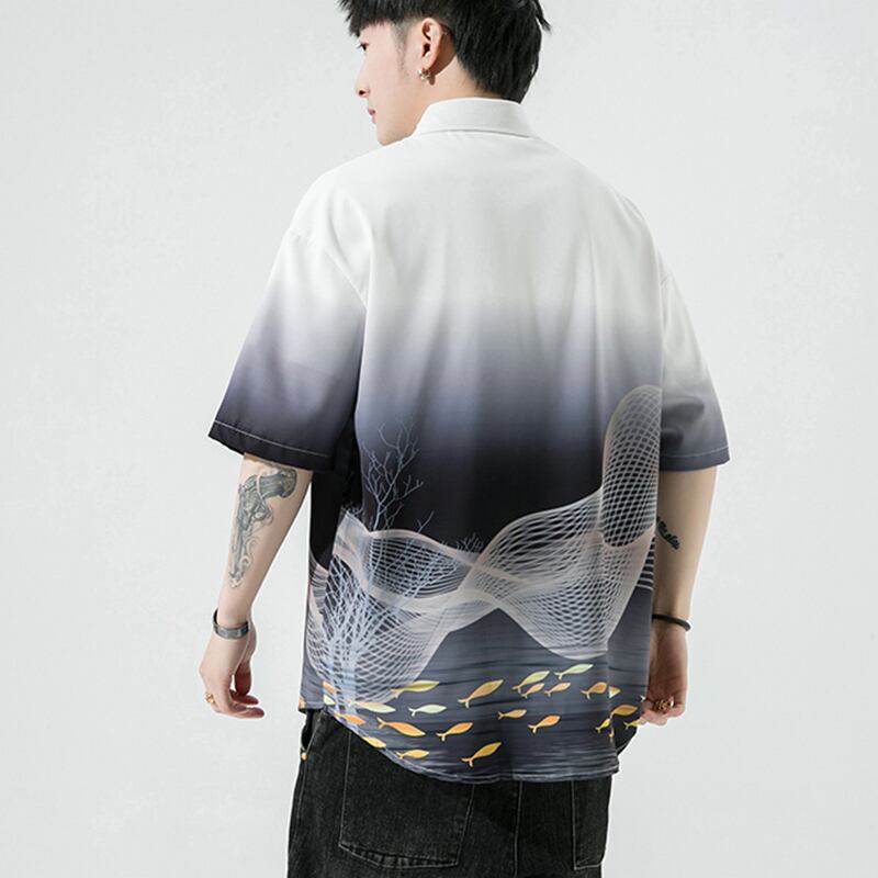 [MOWENZHAI Series] ★China Style Shirt★ Ink Pattern Short Sleeve Shirt Tops Unisex Men's Large Size