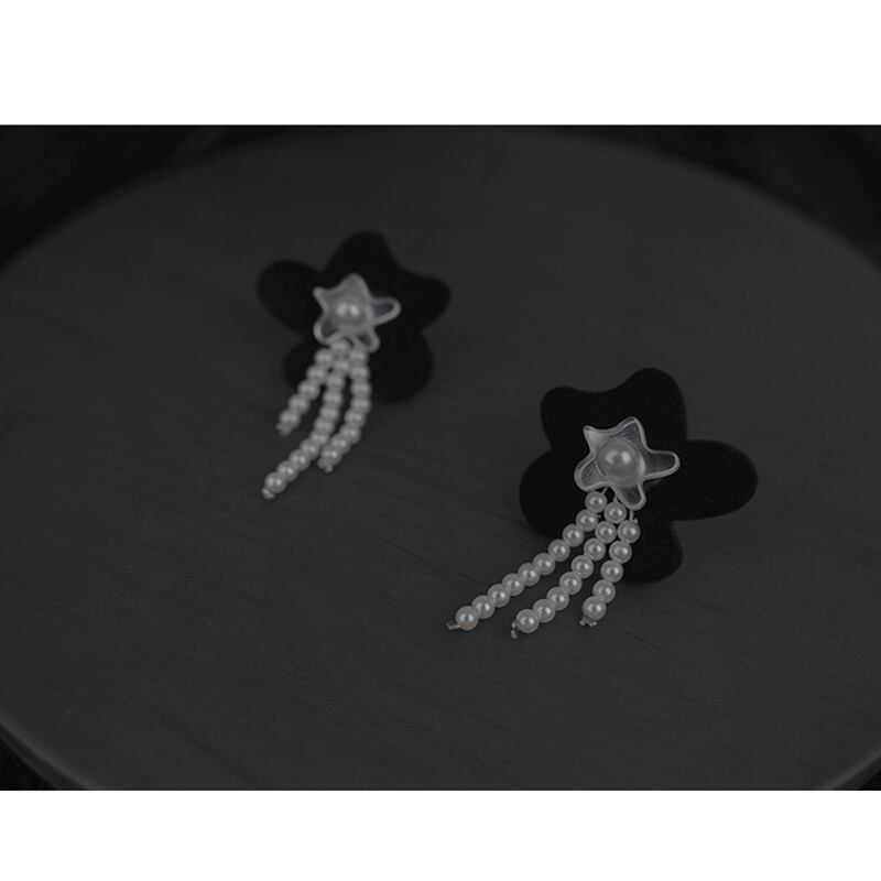 [Ko Qinglong Shu Series] ★China Style Earrings★ Pair Earrings Women's Accessories Flower Black Easy to Match