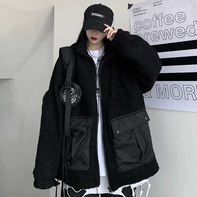 [Style Series] ★Outerwear★ Jacket Unisex Men's Black Loose Casual Thick Warm ML