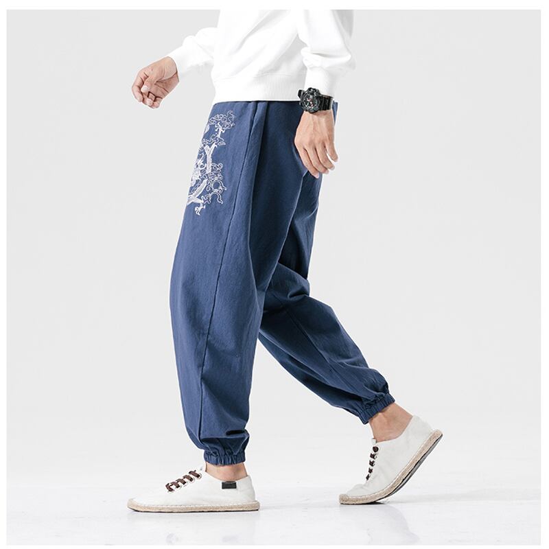 [Small trouble series]★China style pants★Casual pants 2 colors Black or blue Dragon Dragon pattern Dragon pattern Golden dragon Large size