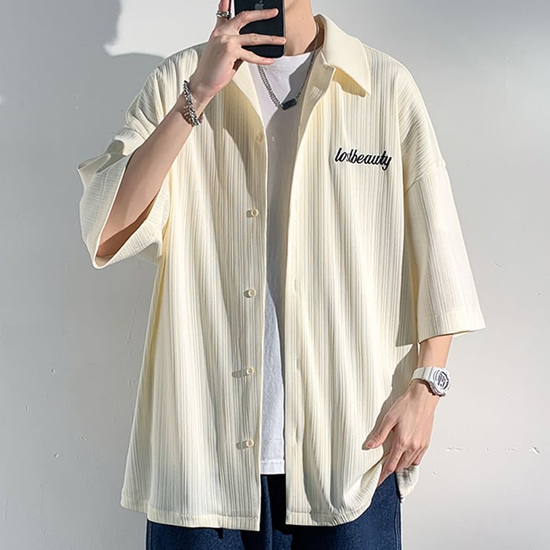 [BIGEMAN Series]★Shirt★ 3color Tops Short Sleeve Shirt Unisex Men's Large Size Black Beige Coffee Color