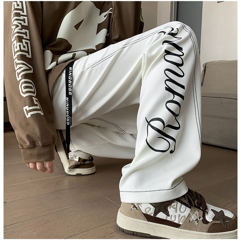 [KADISHOU Series] ★Casual Pants★ 2color Bottoms Trousers Unisex Men's Alphabet Easy to Match Black White