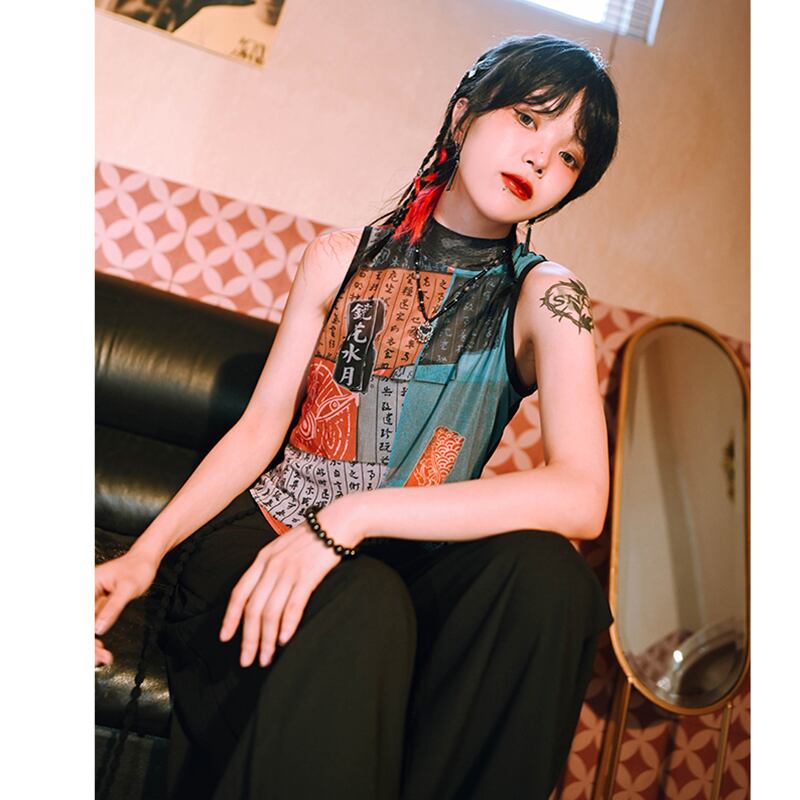 [Kokaisha---Shinkyo Series]★China style T-shirt★ Tops Sleeveless Camisole Letter pattern Unique Original