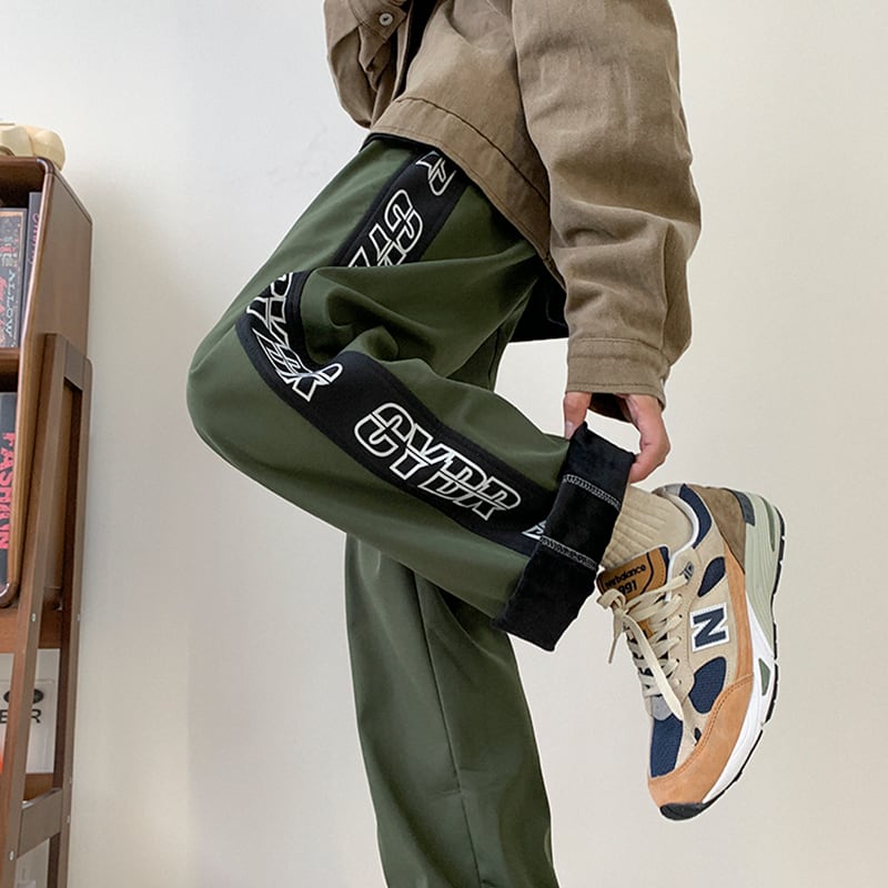 [CHAOMEICHEN Series] ★Casual pants★ Fleece lining 3color bottoms pants unisex men's alphabet green black gray