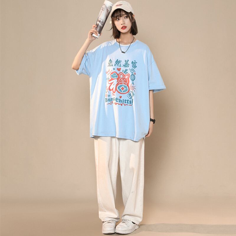 [SENSU Series] ★Short sleeve T-shirt★ Large size M~6L 4color Tops Unisex Men's Rabbit Letter Pattern