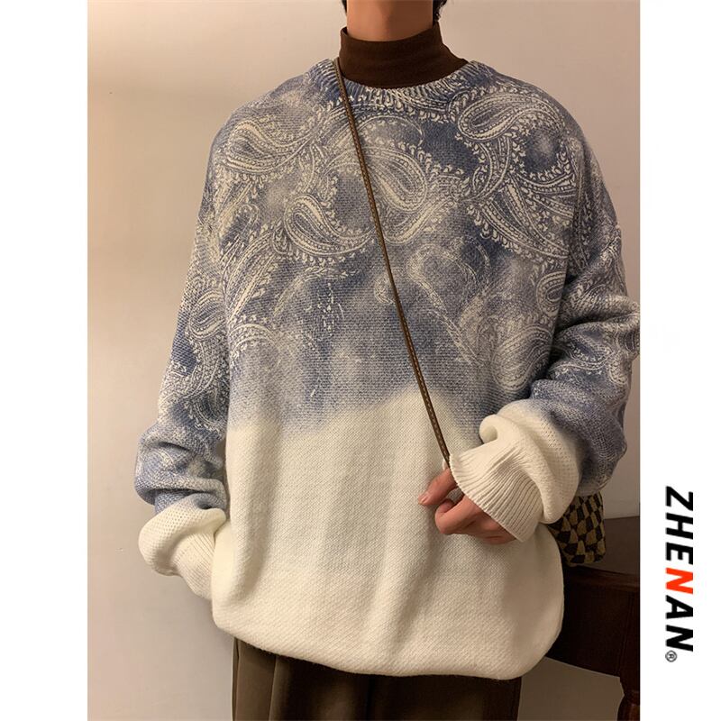 [ZHENNAN Series]★Sweater★ 3color Tops Unisex Men's Paisley Retro Large Size