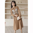 Load image into Gallery viewer, [Shukunsho series] ★China style dress★ 2color fake layered ladies cute retro autumn clothes black coffee color
