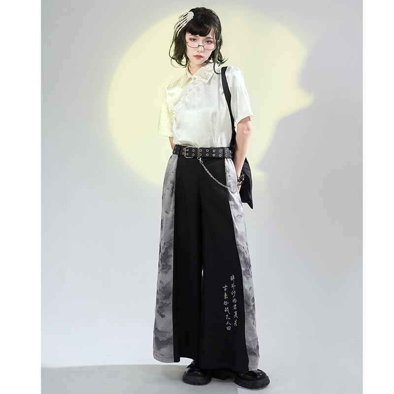 [Kyodo Series]★China style shirt★ Tops 2color Unisex Men's Dragon pattern Dragon pattern Black White