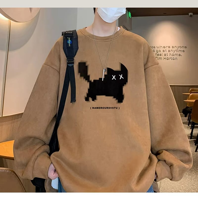 [YOULIN Series] ★Tops★ 4color Unisex Men's Cat Suede Cartoon