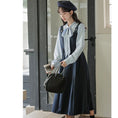 Load image into Gallery viewer, [MEIYI Series] ★One Piece★ Long Length Faux Layered Ribbon Women's Commuting Date Navy Blue
