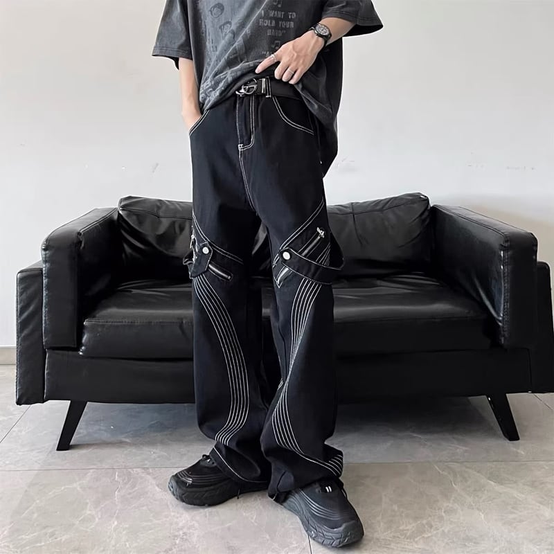 [G33 Series]★Pants★ 2color Denim Pants Bottoms Unisex Men's Large Size Black Brown Stylish