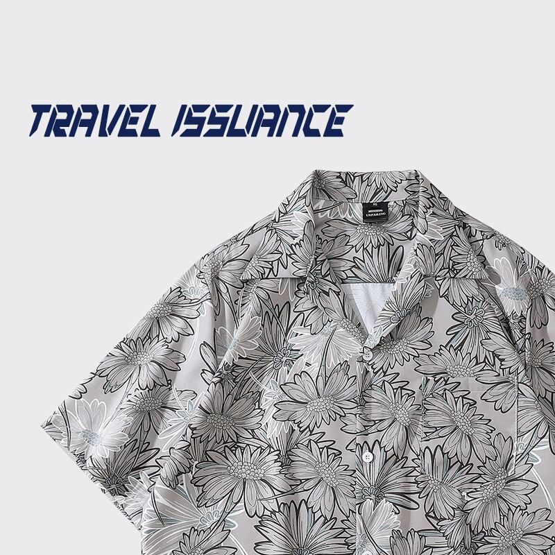 [TRAVEL ISSUANCE series] ★Floral pattern shirt★ 2color oil painting style print unisex men's wine red gray