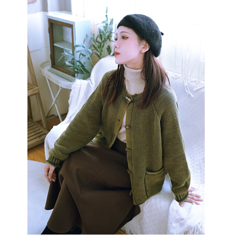 [Kokaisha---Dragon dyeing series] ★China style outerwear★ 2color cardigan knit green purple