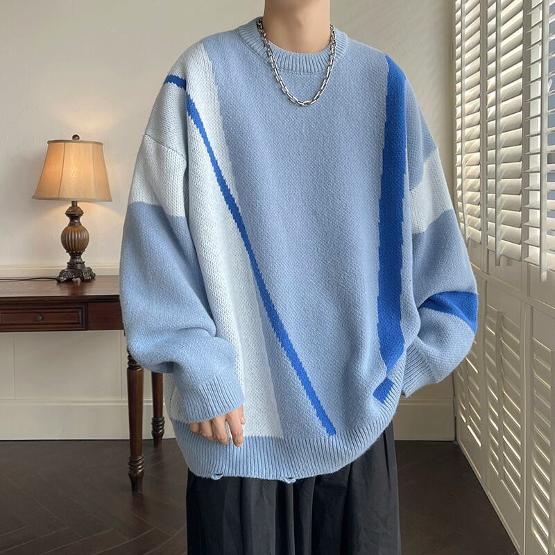 [Emeisa Series]★Sweater★ 3color knit tops Unisex Men's Color scheme Cool Round neck