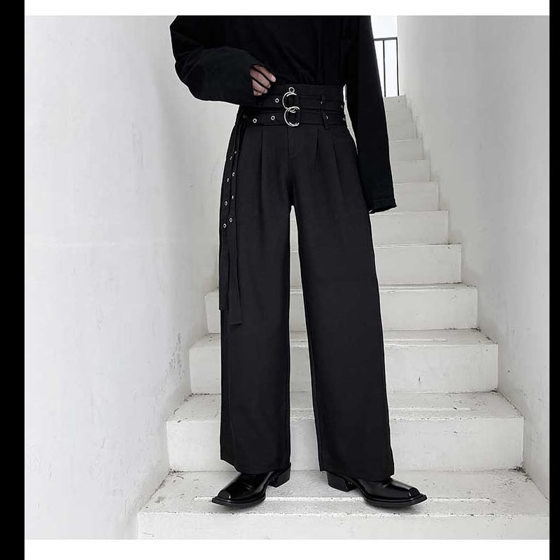 [WENYI Series]★Casual Pants★ Designed Trousers Bottoms Unisex Men's Black Black