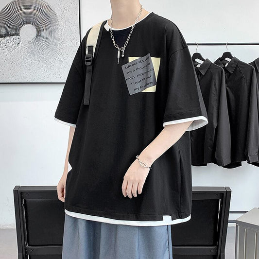 [JIAXUN Series] ★Short sleeve T-shirt★ Large size M~9L 3color Tops Unisex Men's Faux Layered