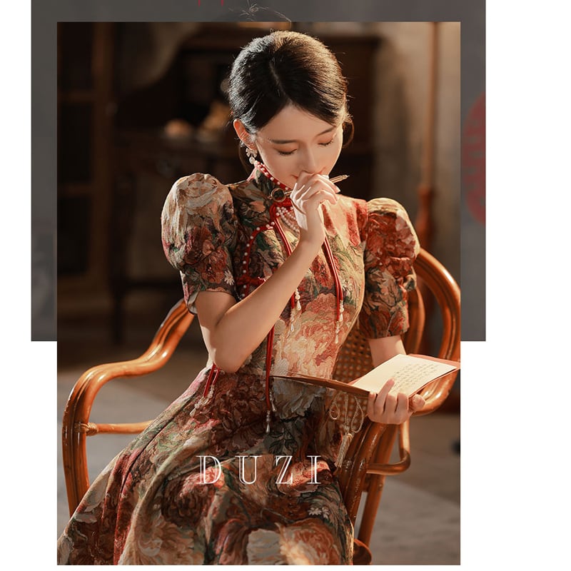 [DUZI Series]★Improved Chinese dress★ Chinese style dress, floral pattern, party dress, coming-of-age ceremony dress, photography