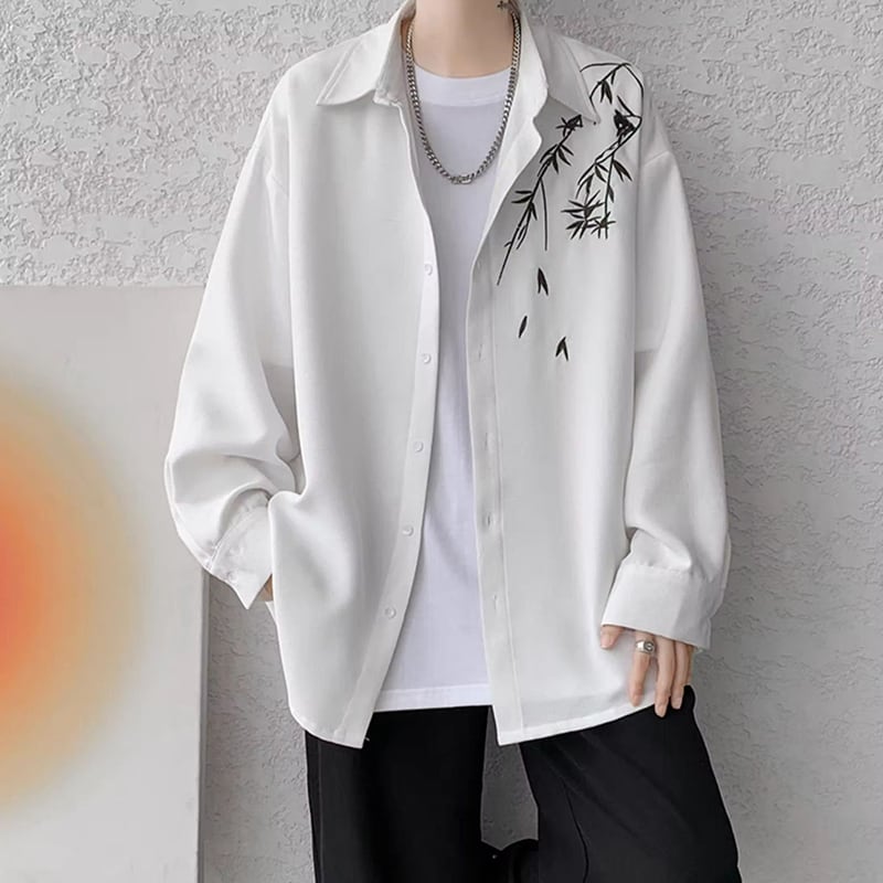 [YOULIN Series]★China style shirt★ 2color embroidery long sleeve bamboo tops unisex men's large size black white