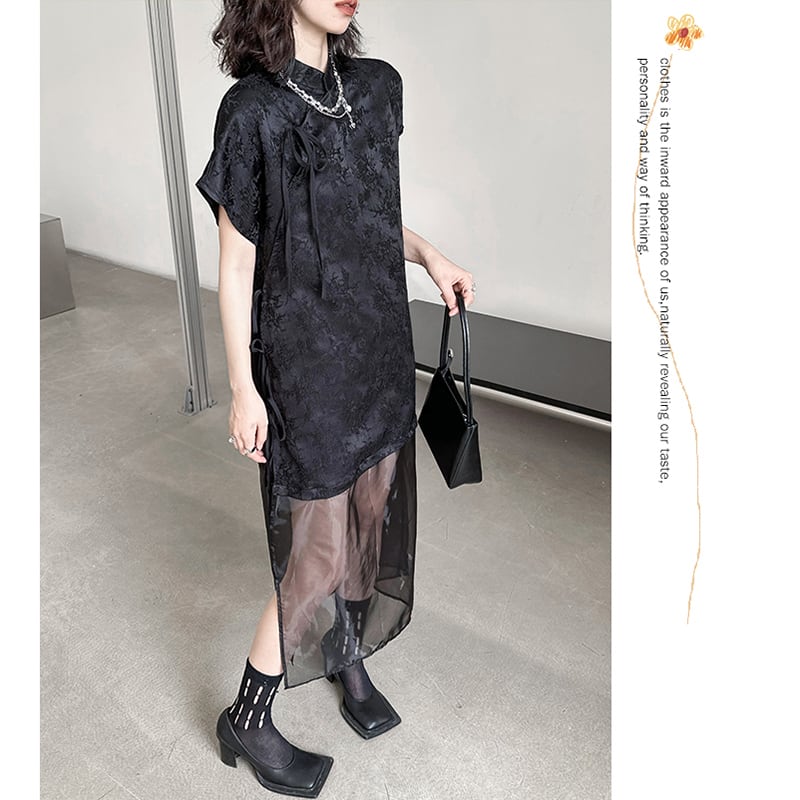 [YIDAO Series]★China-style dress★ Daily wear Chinese clothing Black Black Improved Chinese dress