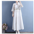 Load image into Gallery viewer, [Qing Series]★Chinese style dress★ 4 colors embroidery cotton linen white yellow blue pink literary style
