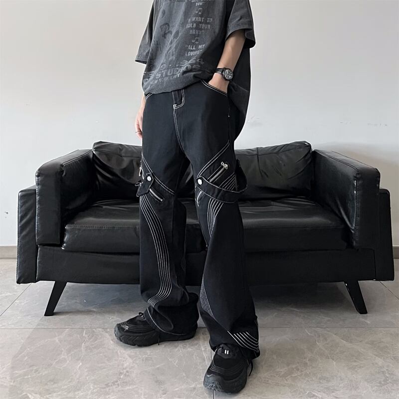 [G33 Series]★Pants★ 2color Denim Pants Bottoms Unisex Men's Large Size Black Brown Stylish