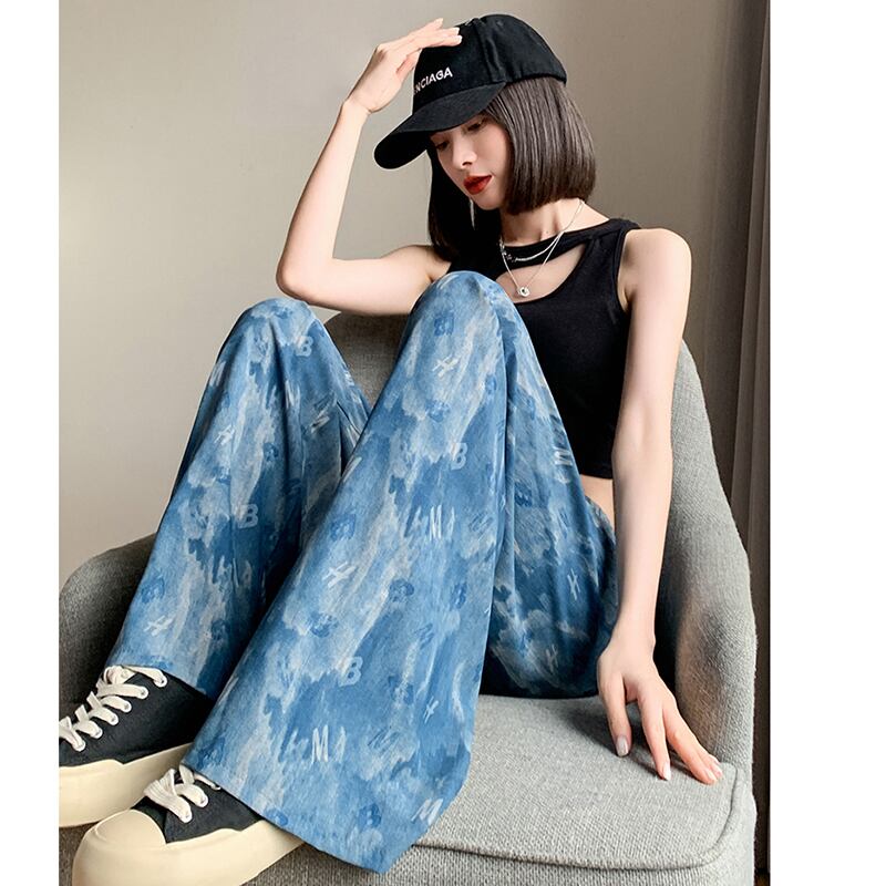 [FENGLIN Series] ★Casual Pants★ Bottoms Trousers Cool Blue Blue Slimming Alphabet