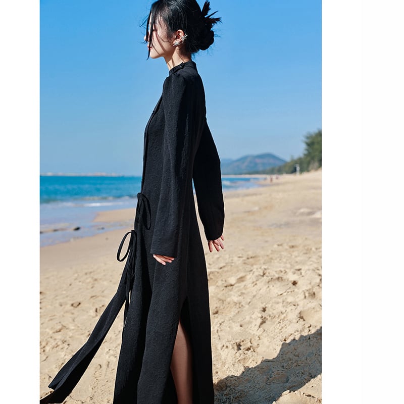 [Da Qinglong Shu Series] ★Chinese style dress★ Chinese clothing original black black slimming slit sexy