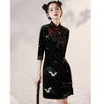 Load image into Gallery viewer, [YUEQIAO Series]★Cheongsam dress★Short length crane velvet Chinese style dress slimming
