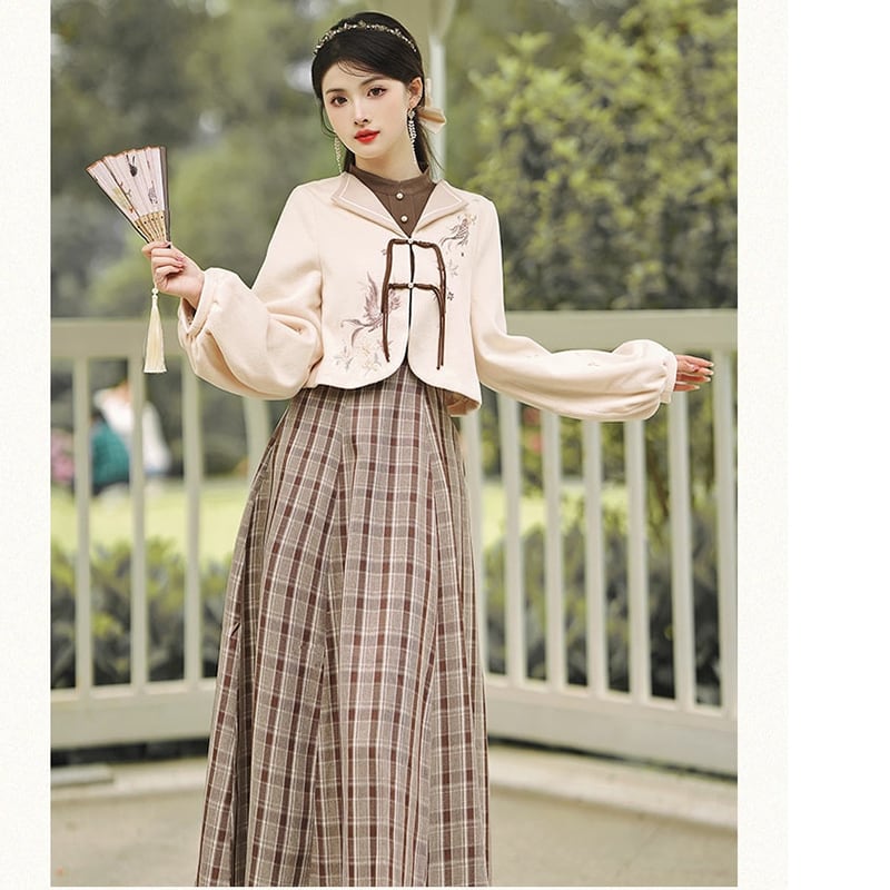 [Agoya Yui Series]★Chinese style setup, single item order★ Dress or outerwear, Chinese clothes, plaid pattern