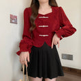 Load image into Gallery viewer, [DINGNING Series]★China style tops★ 2color long sleeve large size black red short length
