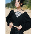 Load image into Gallery viewer, [Big Blue Dragon Series] ★China style tops★ Fake layered, design, slimming, enhances femininity, black, black
