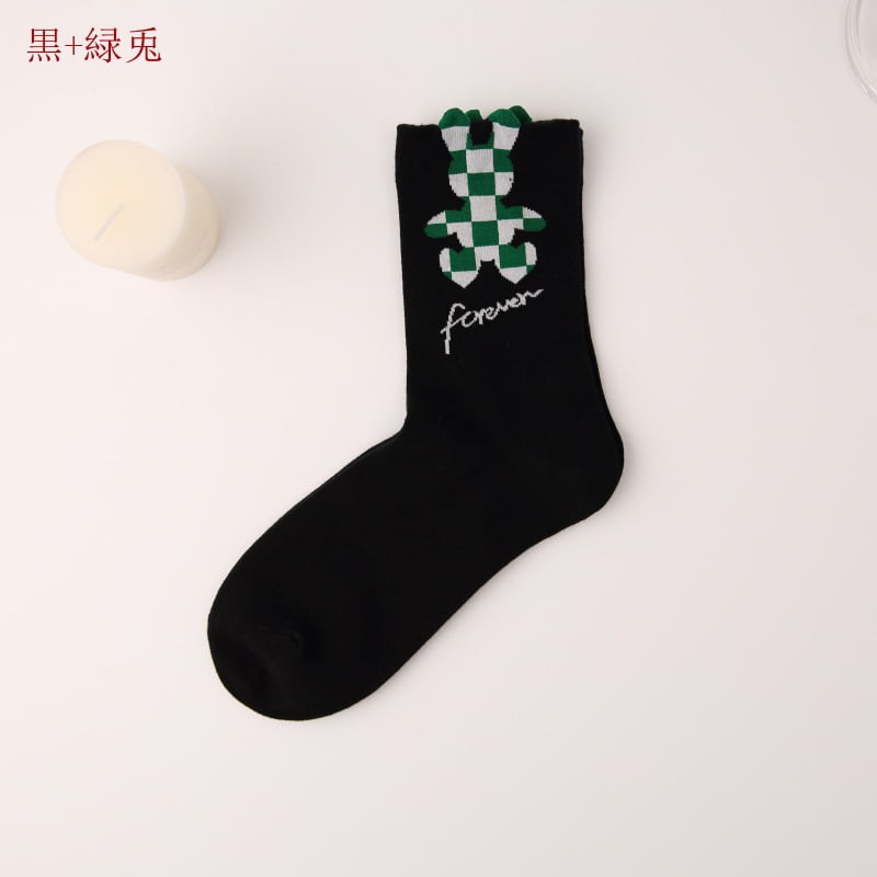 [TIDEPLAY series]★Socks★ 5color 2 pairs Flower Rabbit White Black Green Cute Easy to match White Black Green