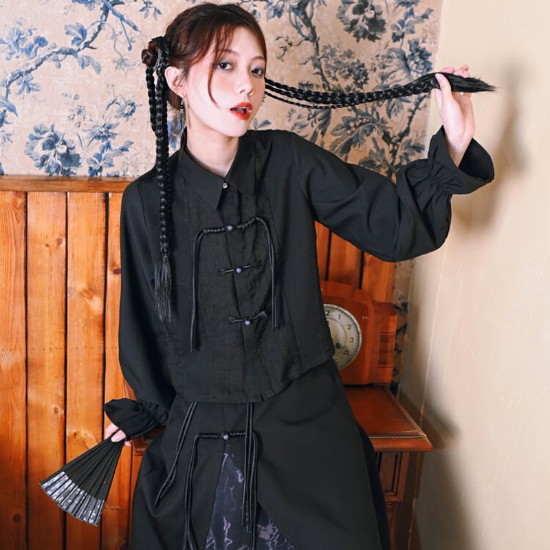 [Kokaisha --- Preface Series] ★China style shirt★ 2color tops long sleeve shirt original China button black gray