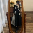 Load image into Gallery viewer, [Dong Xiaojie Series] ★Checked pattern dress★ Large size, fake layered, slimming, switching, cute, black, black
