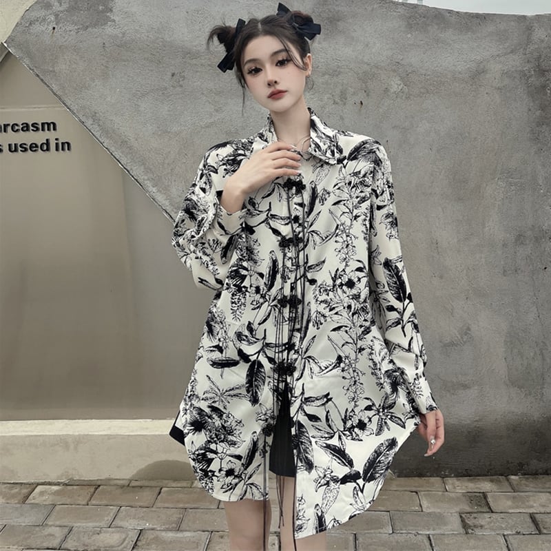 [Style Series]★Chinese style shirt★ Tops, Chinese clothes, improved Tang clothes, ink pattern, loose, fashion, slimming