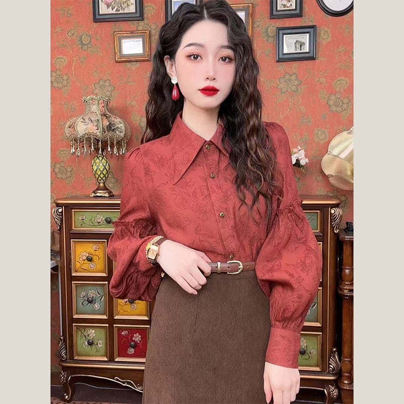 [Misslin Fashion Series]★Setup Single Order★ Shirt or Skirt Coffee Color Red Retro Cute