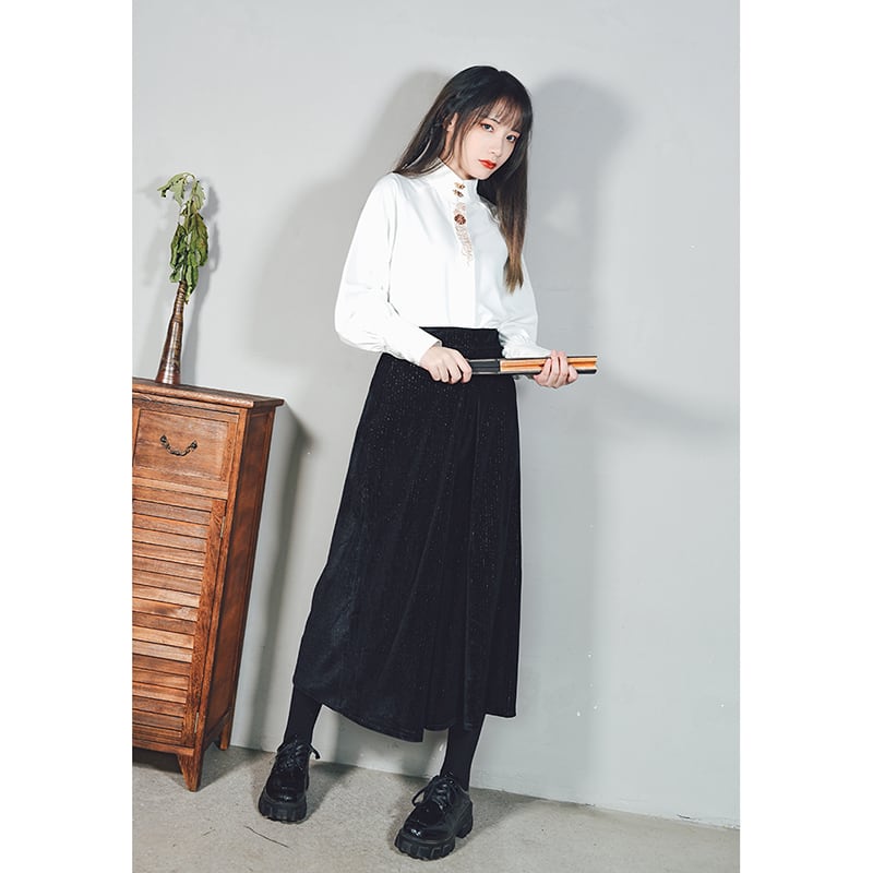 [Kokaisha Series] ★Chinese-style shirt★ Tops 2 colors Original Embroidery Stand-up collar White Black